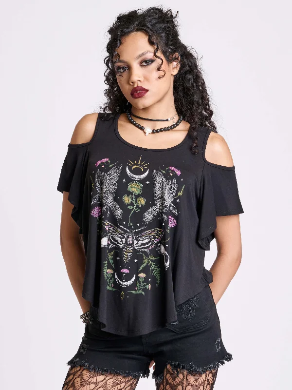 Weekend Deal Night Raven Cold Shoulder Top