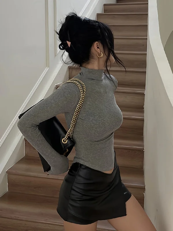 Weekend Specials You Can't Miss Sixsr Solid Turtle Neck T-Shirt, Y2K Long Sleeve Slim T-Shirt For Spring & Fall, Women's Clothing Weekend Specials You Can't Miss Sixsr Solid Turtle Neck T-Shirt, Y2K Long Sleeve Slim T-Shirt For Spring & Fall, Women's Clothing