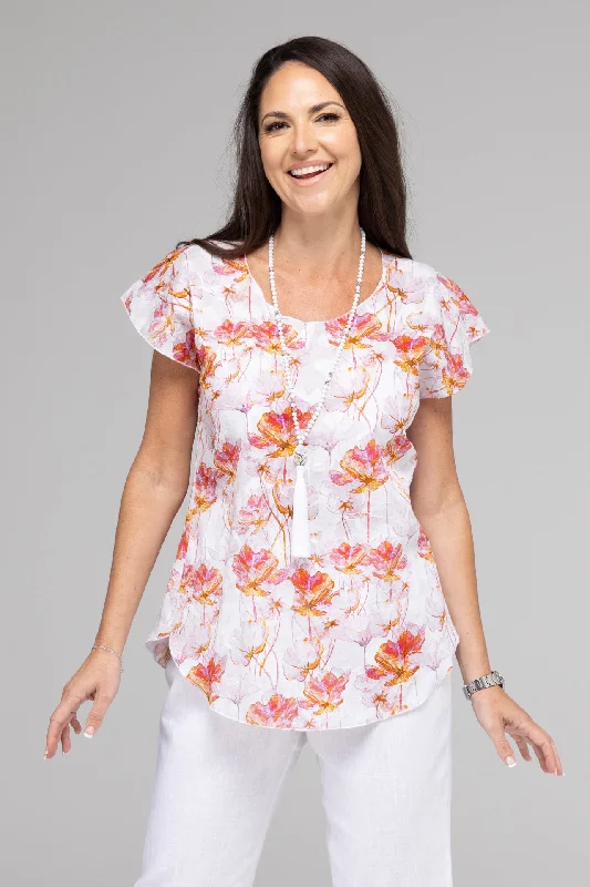 Weekend Deals That Please Strawberry Print Short Sleeve Non-Crush Jacquard Cotton Top