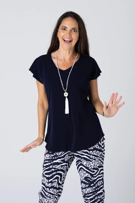 Discount Mania Ink Navy Microfibre Short Sleeve Top