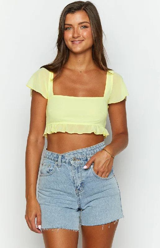 Weekend Special Rylee Yellow Chiffon Crop Top