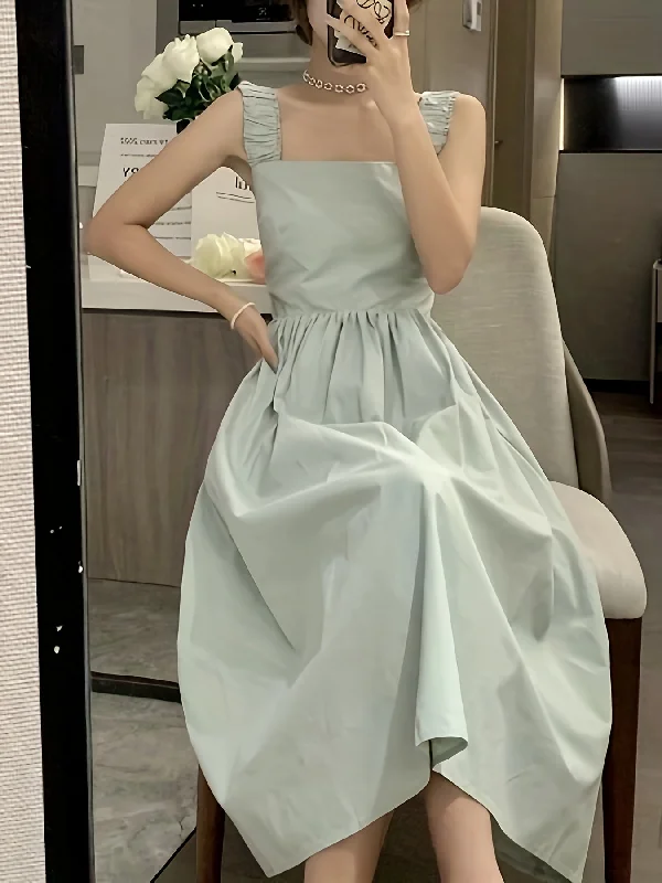 The Best Deal Sixsr Solid Smocked Shirred Tank Dress, Casual Sleeveless Square Neck Dress For Spring & Summer, Women's Clothing The Best Deal Sixsr Solid Smocked Shirred Tank Dress, Casual Sleeveless Square Neck Dress For Spring & Summer, Women's Clothing