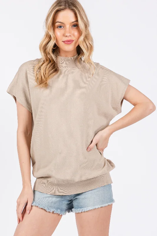 Time-Limited Offer Beige Mock Neck Knit Top