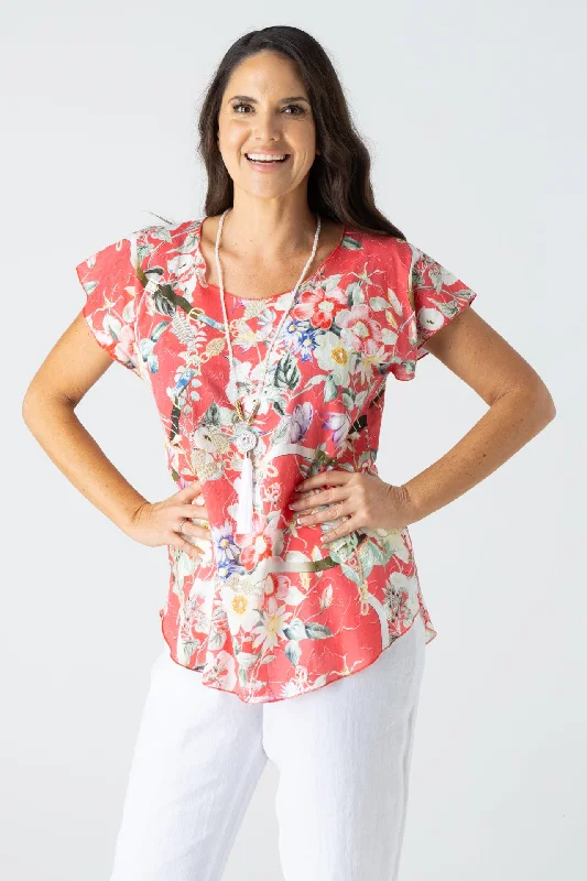 Weekend Deals That Spark Sorbet Print Short Sleeve Non-Crush Jacquard Cotton Top