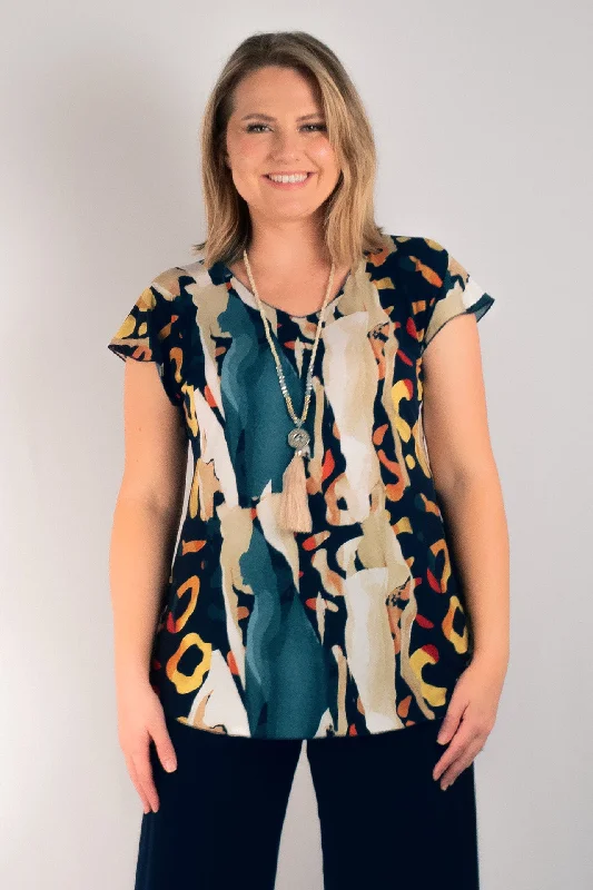 Weekend Offers That Please Scramble Print Short Sleeve Jersey Top