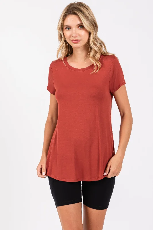 Weekend Bargains to Sizzle Rust Basic Short Sleeve Top