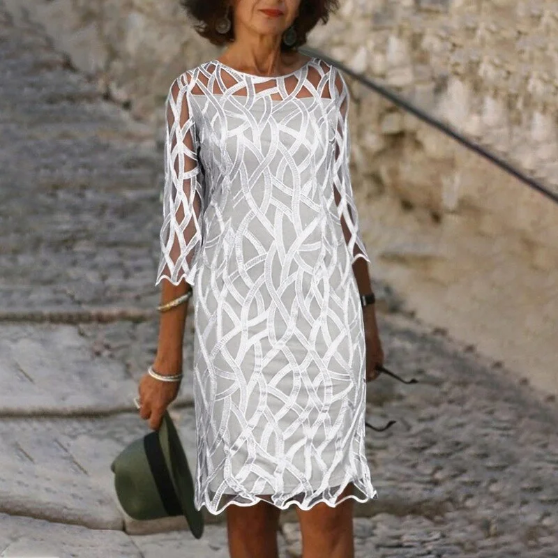 Weekend Savings Spectacle sixsr  Fashion Trends Embroidered Dress Half Sleeve Casual Dress Sexy See-through Patchwork Lace Party Dress Women Fashion O Neck Loose Pullover Dress