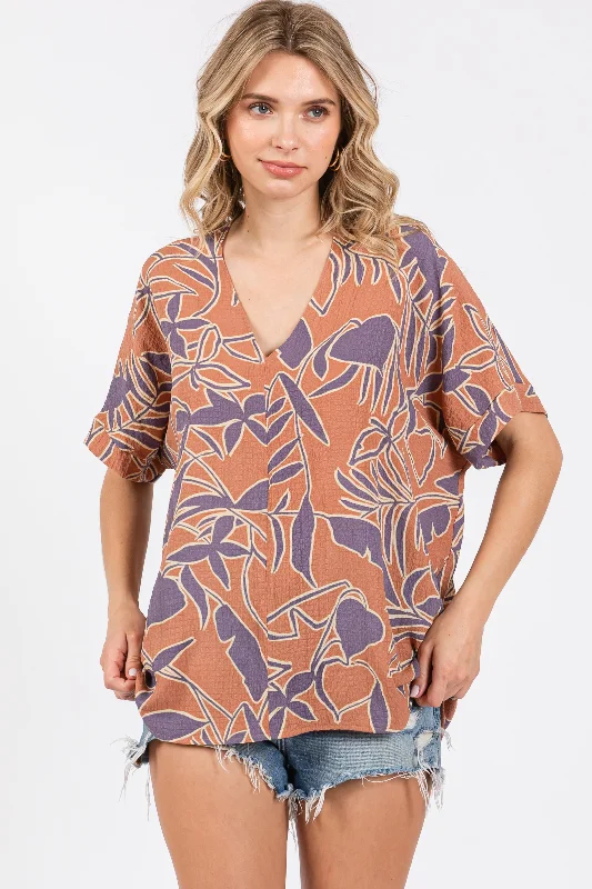 Price Slash Mauve Floral Short Sleeve Blouse
