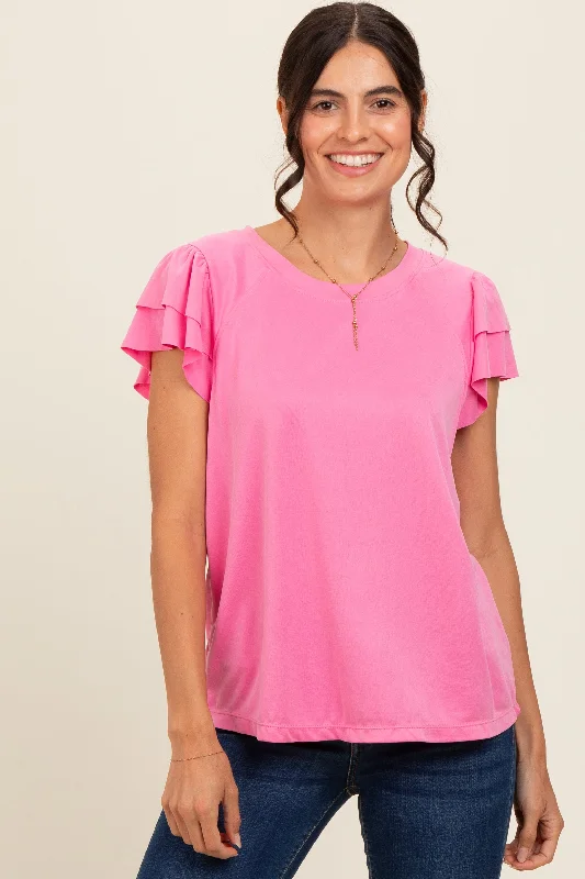 Shop Now Pink Ruffle Short Sleeve Top