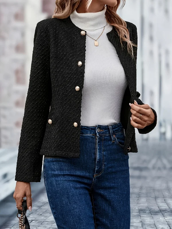 Cash Savings Sixsr Solid Single Breasted Jacket, Elegant Long Sleeve Outwear For Fall & Winter, Women's Clothing Cash Savings Sixsr Solid Single Breasted Jacket, Elegant Long Sleeve Outwear For Fall & Winter, Women's Clothing