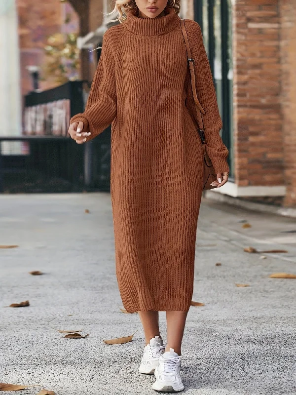 Weekend Specials to Snag Sixsr Turtleneck Ribbed Sweater Dress, Casual Solid Long Sleeve Midi Dress, Women's Clothing Weekend Specials to Snag Sixsr Turtleneck Ribbed Sweater Dress, Casual Solid Long Sleeve Midi Dress, Women's Clothing