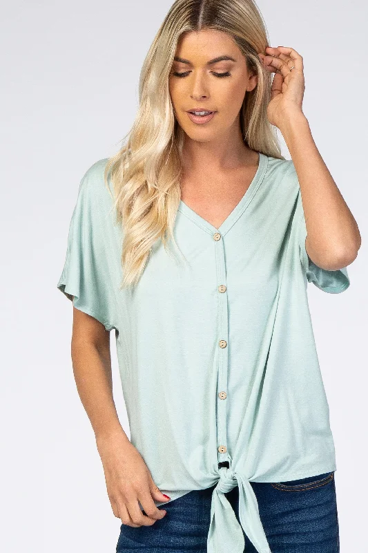 Weekend Specials You Can't Miss Mint Tie Front Short Sleeve Top