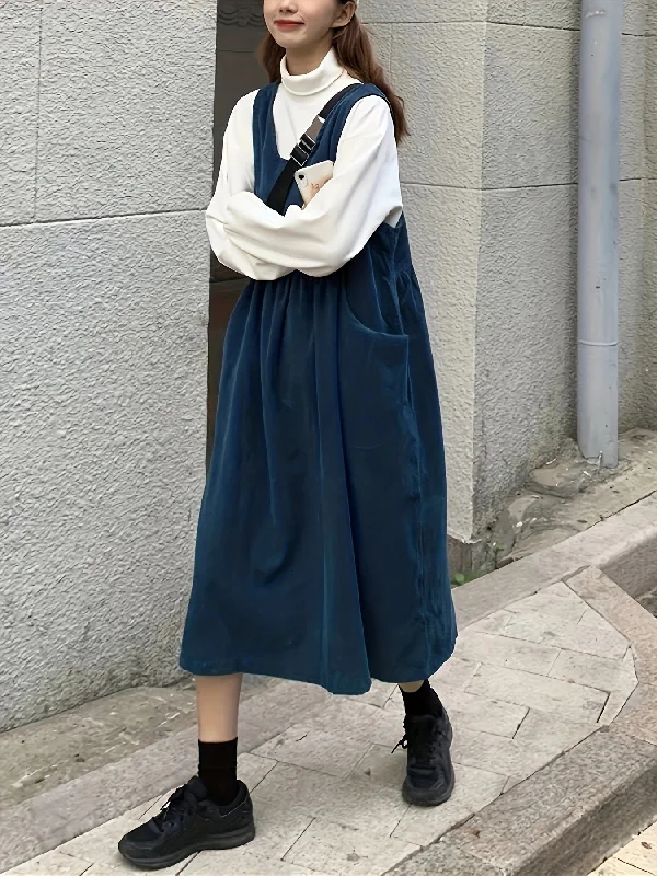 Limited Supply Sixsr Solid Color Overall Dress, Casual With Pocket Sleeveless Dress, Women's Clothing Limited Supply Sixsr Solid Color Overall Dress, Casual With Pocket Sleeveless Dress, Women's Clothing