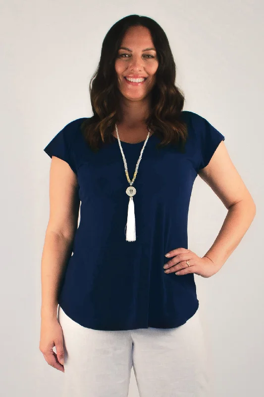 Don't Delay Navy Microfibre Short Sleeve Top