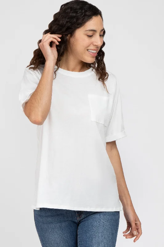 Lowest Price White Oversized Pocket Front Short Sleeve Top