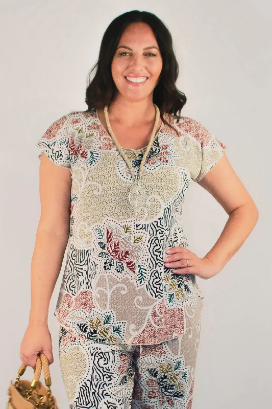 Instant Savings Tapestry Print Short Sleeve Jersey Top