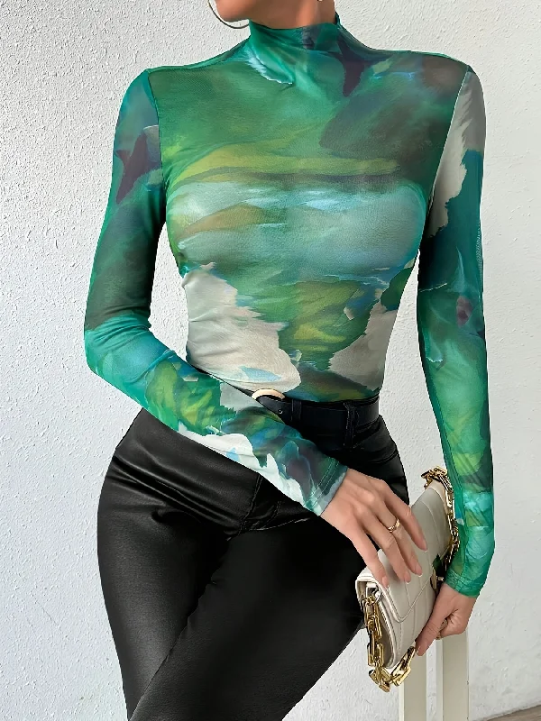 Mega Discount Sixsr Tie Dye Mock Neck Top, Versatile Long Sleeve Top For Spring & Fall, Women's Clothing Mega Discount Sixsr Tie Dye Mock Neck Top, Versatile Long Sleeve Top For Spring & Fall, Women's Clothing