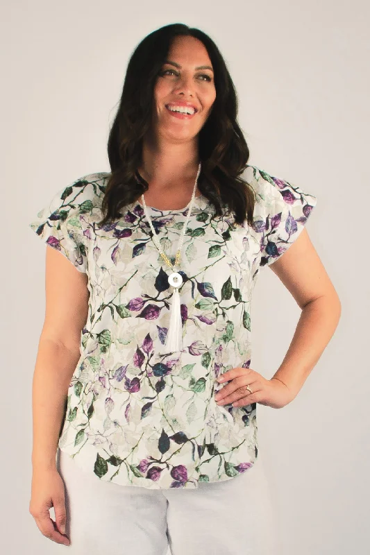 Take Action Vine Print Short Sleeve Linen Top