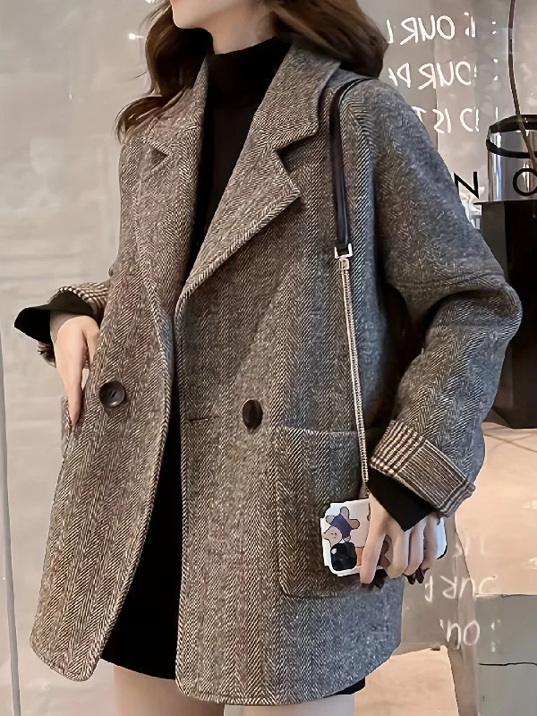 Best Seller Sixsr Herringbone Button Front Blazer, Elegant Lapel Long Sleeve Blazer For Office & Work, Women's Clothing Best Seller Sixsr Herringbone Button Front Blazer, Elegant Lapel Long Sleeve Blazer For Office & Work, Women's Clothing