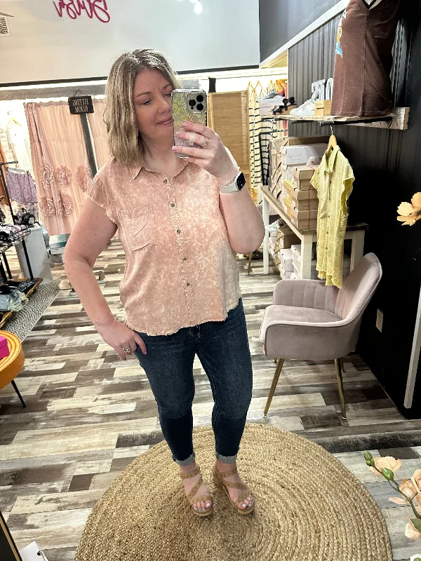 Best Seller Weekend Ready Mineral Washed Flutter Sleeve Top