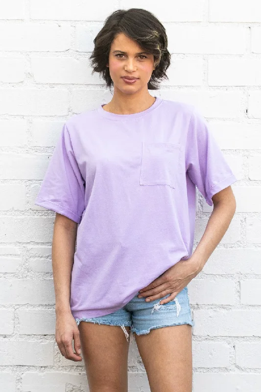 The Best Deal Lavender Oversized Pocket Front Short Sleeve Top
