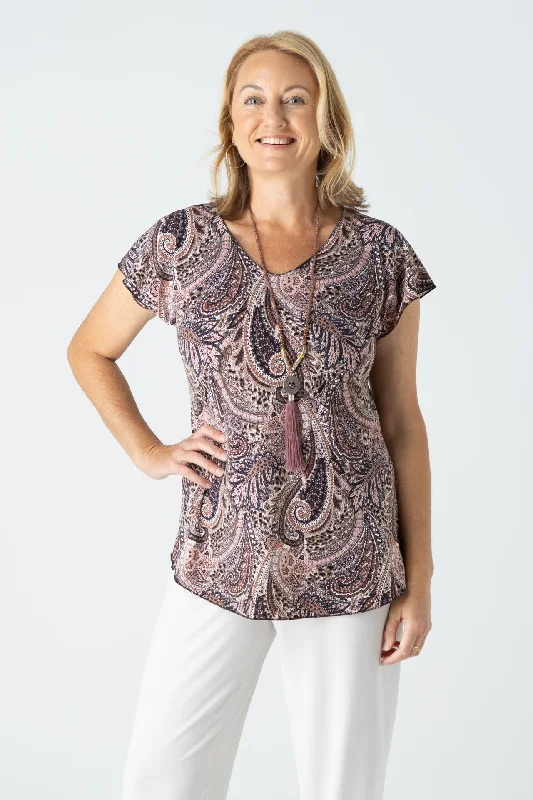Act Now Musk Print Short Sleeve Jersey Top