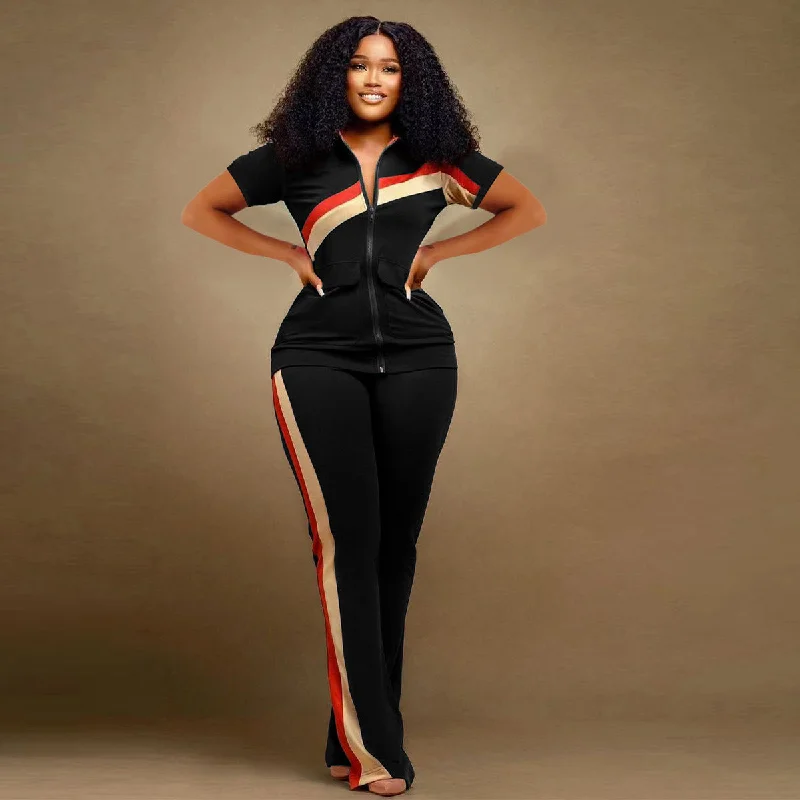 Weekend Discounts to Delight SIXSR T77557 2025 women's clothing casual fashion contrasting color splicing zipper pocket long-sleeved pants sportswear Weekend Discounts to Delight SIXSR T77557 2025 women's clothing casual fashion contrasting color splicing zipper pocket long-sleeved pants sportswear