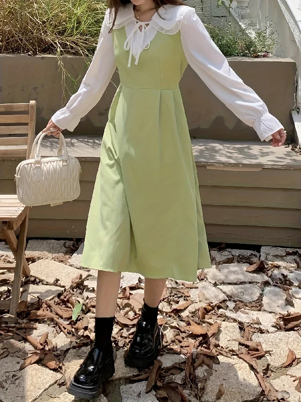 Weekend Discounts to Indulge In Sixsr Faux Twinset Lapel A-line Dress, Casual Long Sleeve Dress For Spring & Fall, Women's Clothing Weekend Discounts to Indulge In Sixsr Faux Twinset Lapel A-line Dress, Casual Long Sleeve Dress For Spring & Fall, Women's Clothing