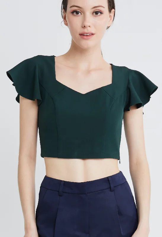 Massive Deal Tailored Petal Flutter Sleeves Cropped Top