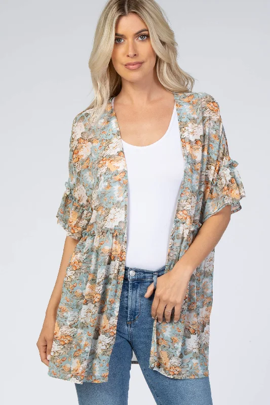 Weekend Bargains Just for You Mint Green Floral Ruffle Hem Cover Up