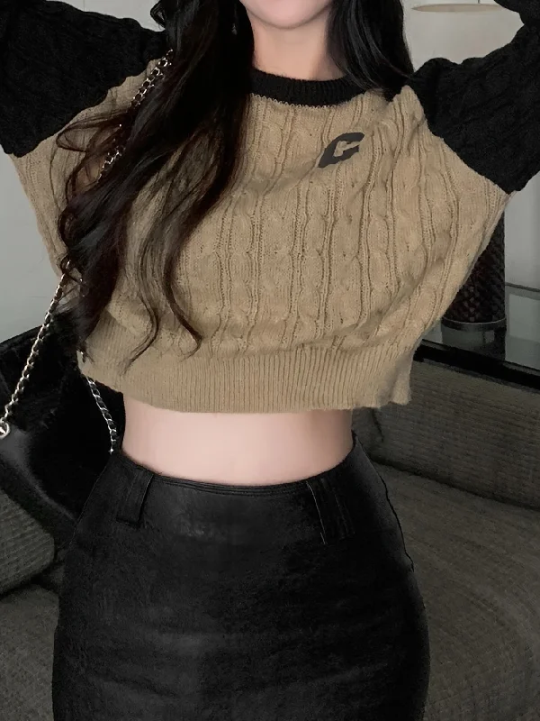 Weekend Bargains Just for You Sixsr Color Block Crew Neck Cable Knit Sweater, Casual Long Sleeve Pullover Sweater, Women's Clothing Weekend Bargains Just for You Sixsr Color Block Crew Neck Cable Knit Sweater, Casual Long Sleeve Pullover Sweater, Women's Clothing