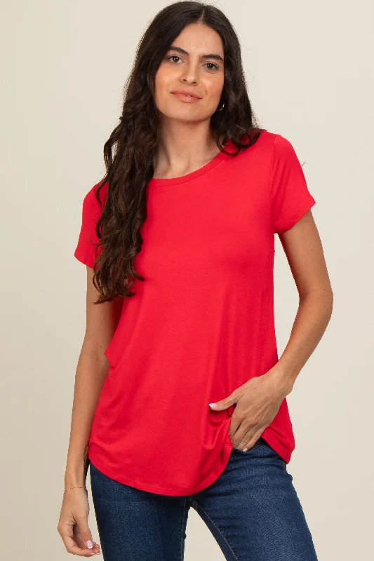 Extra Discount Red Basic Short Sleeve Top