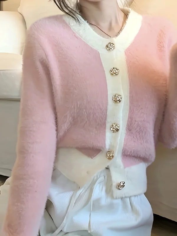 Overstock Clearance Sixsr Color Block Button Up Knit Cardigan, Casual Long Sleeve Cozy Crop Sweater, Women's Clothing Overstock Clearance Sixsr Color Block Button Up Knit Cardigan, Casual Long Sleeve Cozy Crop Sweater, Women's Clothing