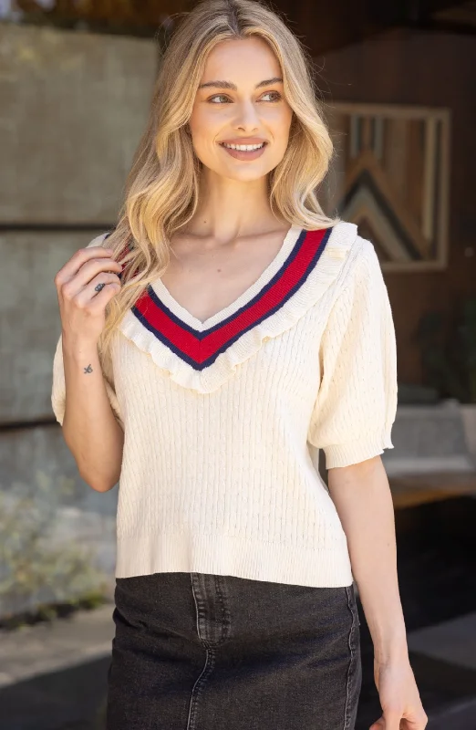 Weekend Specials to Snag Mallory Striped V Neck Sweater Top