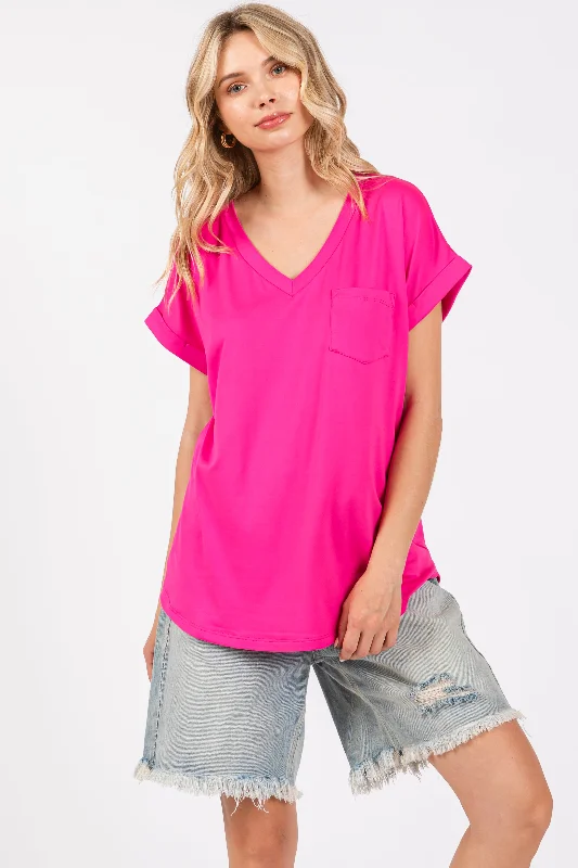 Value Pack Fuchsia V-Neck Pocket Short Sleeve Shirt