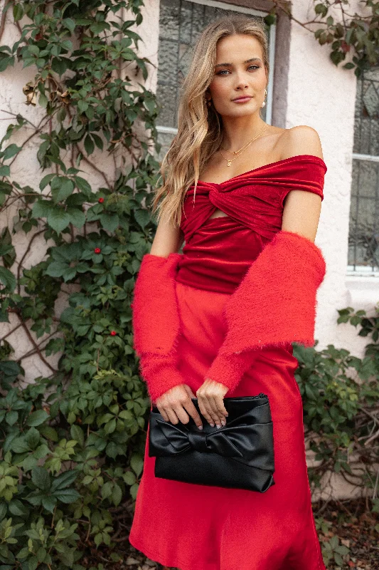 Weekend Savings Sensation Rita Velvet Off Shoulder Top - Red