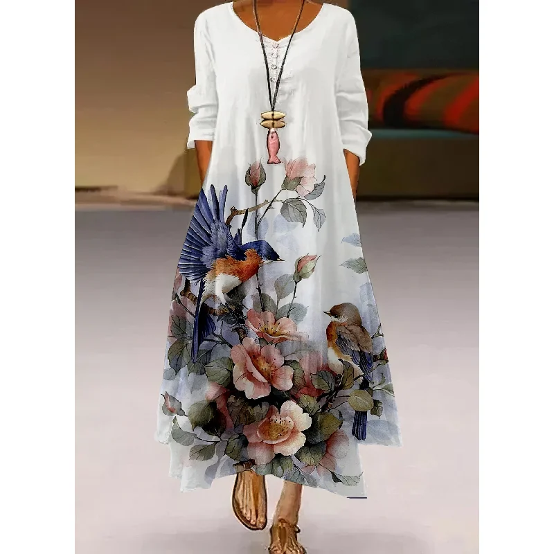 Weekend Savings Bonanza Sixsr Fashion Summer Maxi Dress Women's Printed Sundress Casual Short Sleeve Vestidos Female High Waist Robe Femme midi elbise