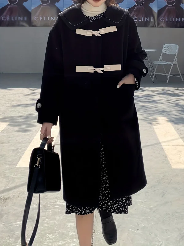 Weekend Bargains to Relish Sixsr Peter Pan Collar Patched Pockets Overcoat, Preppy Long Sleeve Button Front Overcoat, Women's Clothing Weekend Bargains to Relish Sixsr Peter Pan Collar Patched Pockets Overcoat, Preppy Long Sleeve Button Front Overcoat, Women's Clothing