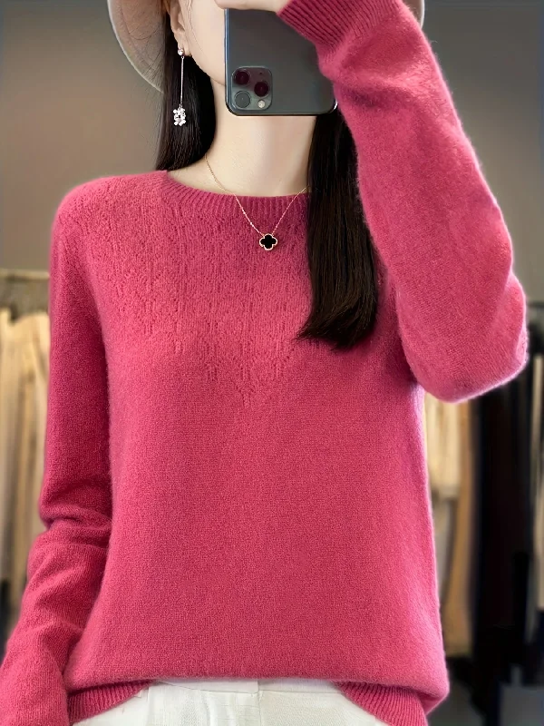 Deal of the Day Sixsr Solid Crew Neck Wool Sweater, Casual Long Sleeve Cozy Basic Sweater, Women's Clothing Deal of the Day Sixsr Solid Crew Neck Wool Sweater, Casual Long Sleeve Cozy Basic Sweater, Women's Clothing