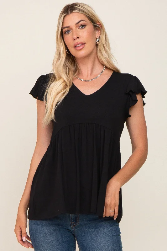 Weekend Bargains to Love Black Flutter Sleeve V-Neck Top