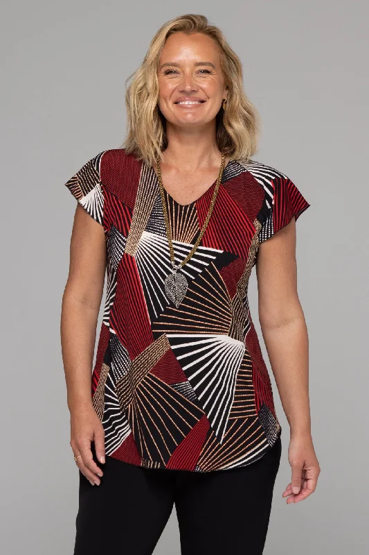 Savings Galore Merlot Print Short Sleeve Jersey Top