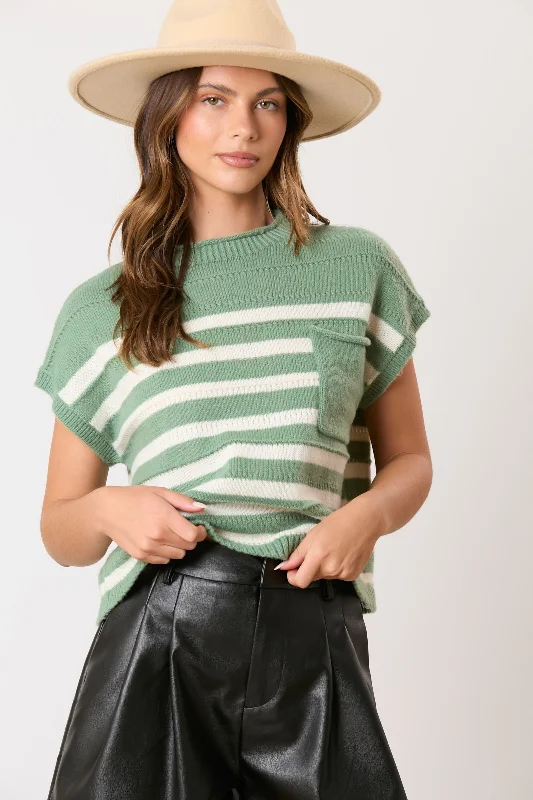Weekend Discounts Worth Grabbing Green White Contrast Stripe Sweater