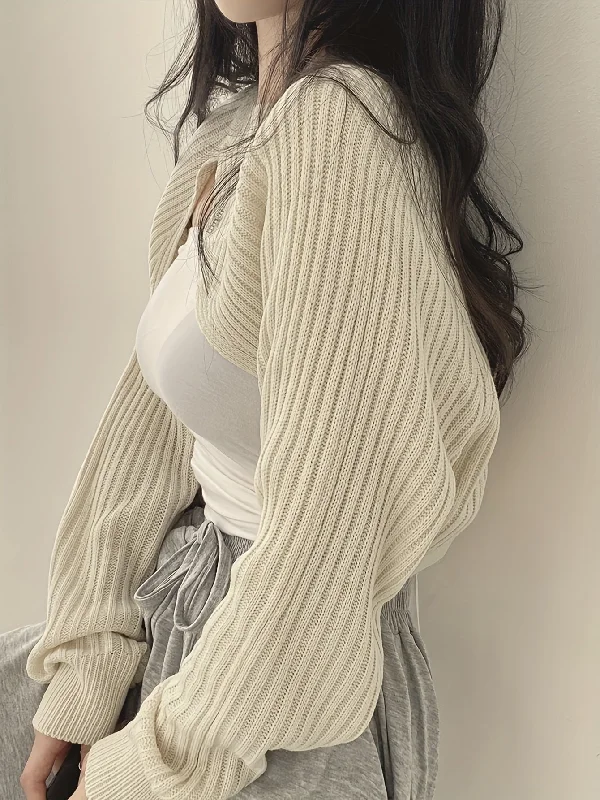 Weekend Specials to Love Sixsr Asymmetric Hem Crew Neck Shrug, Chic Long Sleeve Crop Sweater, Women's Clothing