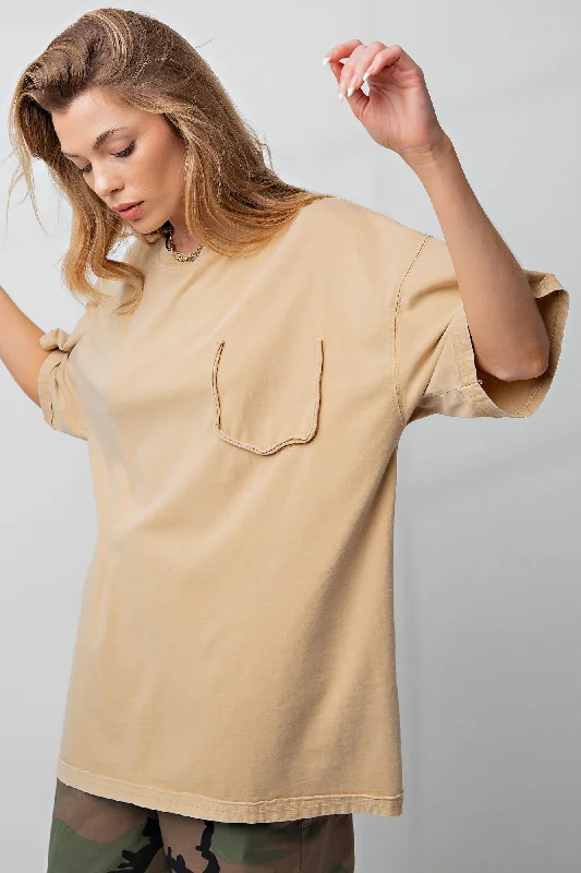 Weekend Savings Sensation Yellow Faded Wash Short Sleeve Top