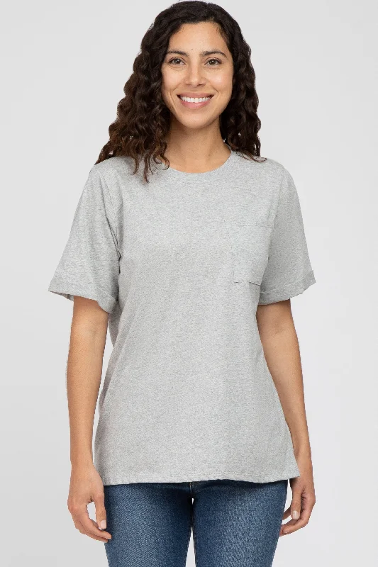 Major Deal Heather Grey Oversized Pocket Front Short Sleeve Top