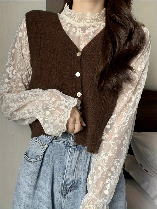 Weekend Bargains Await You Sixsr Solid Button Down Knit Vest, Casual V Neck Sleeveless Sweater Vest, Women's Clothing