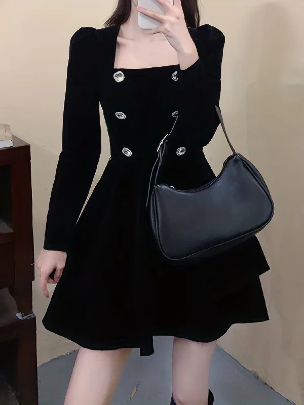 Weekend Discounts to Enjoy Sixsr Double Breasted Solid Dress, Casual Squared Neck Long Sleeve Dress, Women's Clothing Weekend Discounts to Enjoy Sixsr Double Breasted Solid Dress, Casual Squared Neck Long Sleeve Dress, Women's Clothing