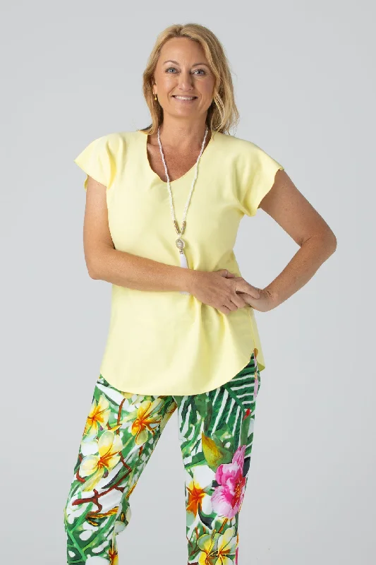 Extra Savings Lemon Yellow Short Sleeve Cotton Sports Knit Top