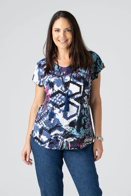 Savings Galore Graffiti Print Short Sleeve Jersey Top