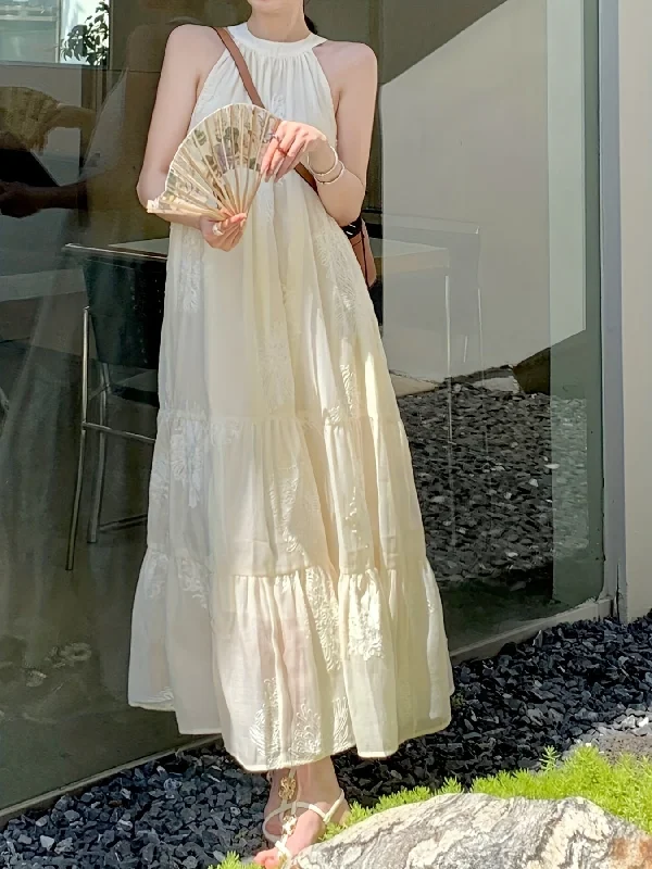 Weekend Savings Fiesta Sixsr Bow Tie Back Ruched Dress, Elegant Sleeveless Tiered Maxi Dress, Women's Clothing Weekend Savings Fiesta Sixsr Bow Tie Back Ruched Dress, Elegant Sleeveless Tiered Maxi Dress, Women's Clothing